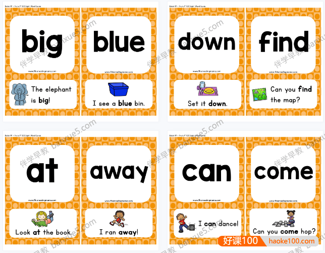 自然拼读高频单词《sight word sentence cards》L1-L5共6册PDF文档