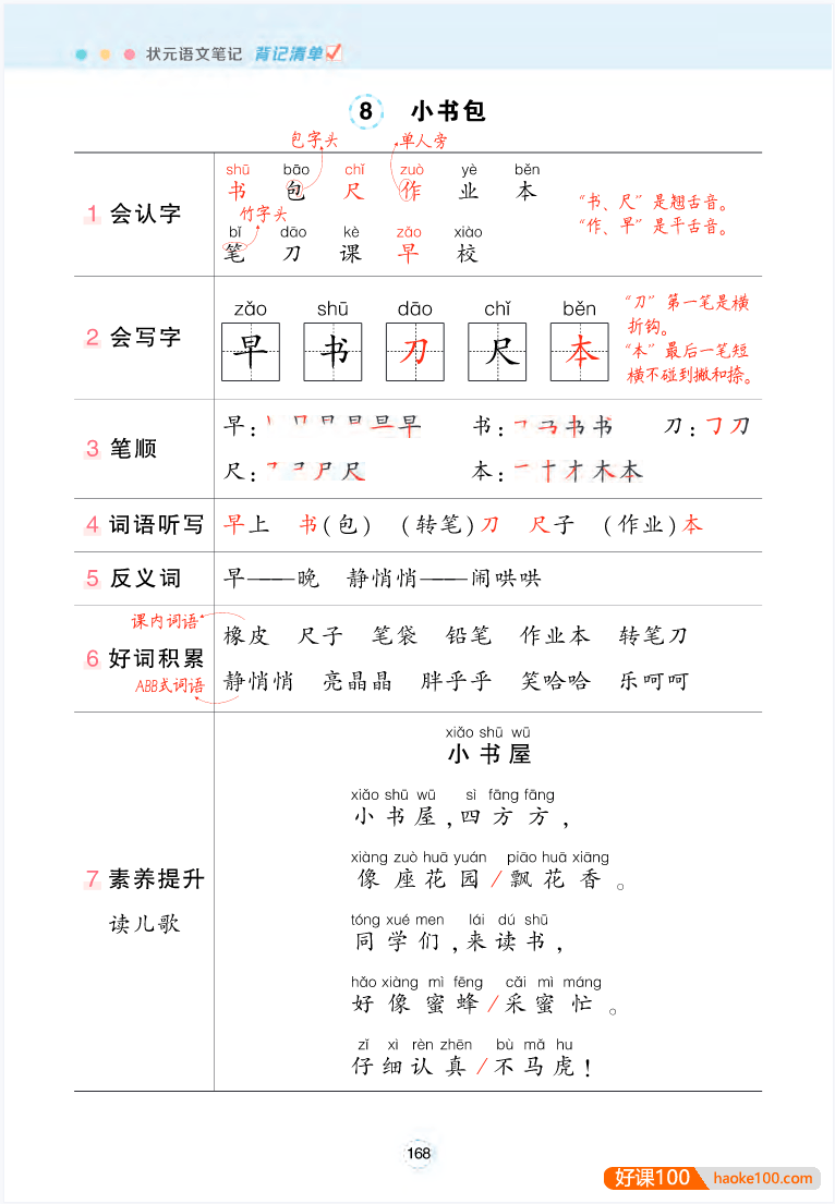 【状元语文笔记】人教版小学1-6年级语文上册背记清单