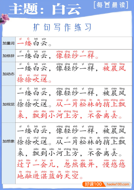 每日晨读：小学语文扩句写作练习PDF文档