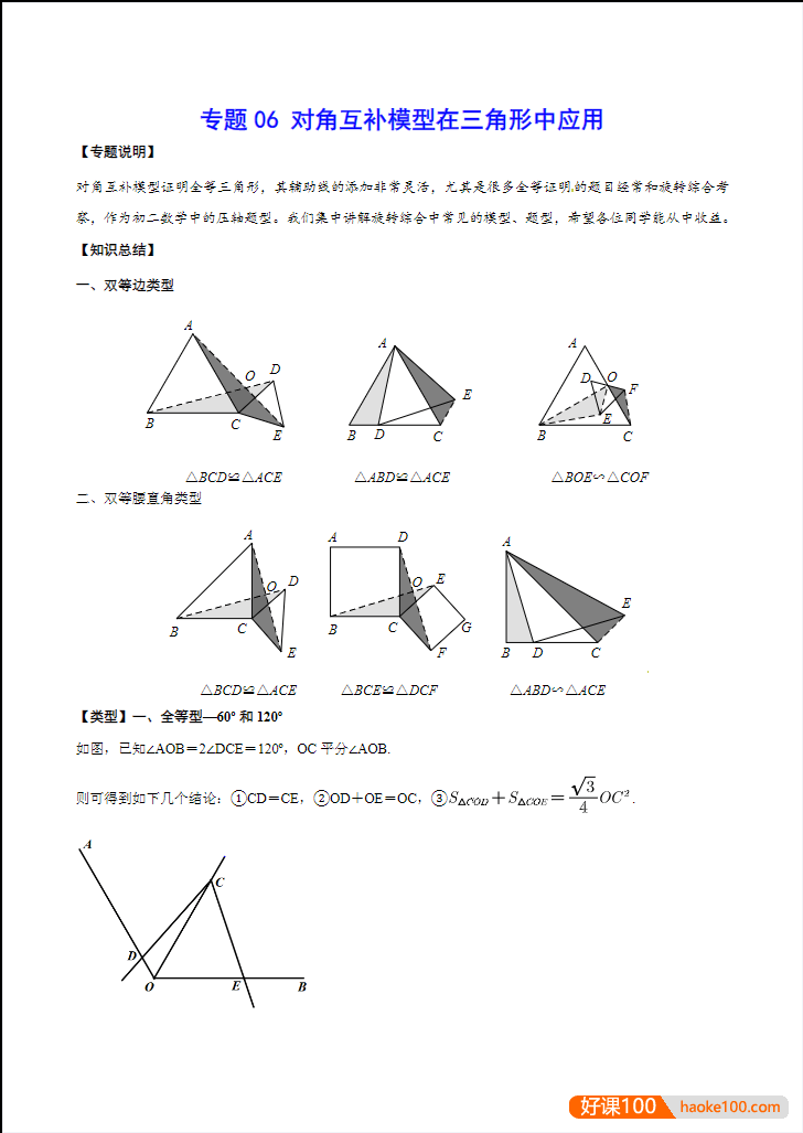 初中数学中考专题复习(数学必考考点分类汇编)