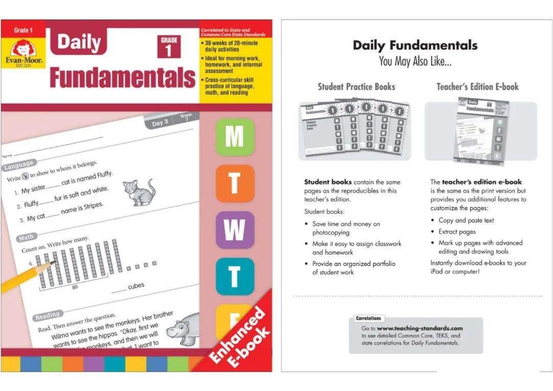 美国小学生《Daily Fundamentals练习册》G1-G6共6个级别,轻松搞定语法、数学和阅读基础(PDF)