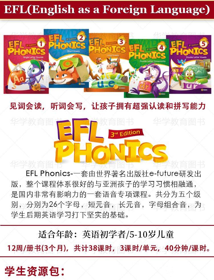 EFL Phonics 原版教材，麦克森 自然拼读 Level 1-5 扫描版 (教材 + MP3 + DVD + 辅导用书)