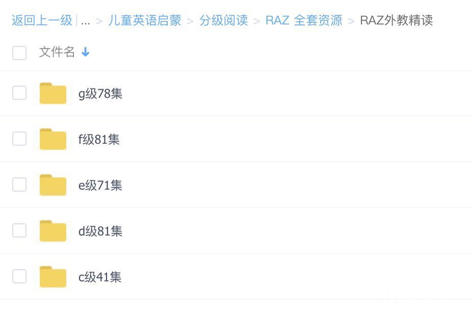 RAZ 全套资料-含高清pdf,音频,点读包,练习册及答案,教案,部分级别外教精讲,总共有109G