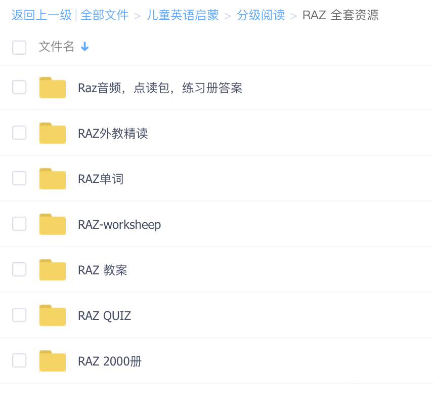 RAZ 全套资料-含高清pdf,音频,点读包,练习册及答案,教案,部分级别外教精讲,总共有109G