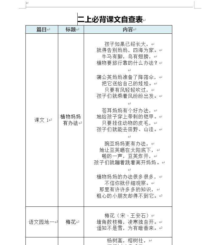 《1-6年级背诵闯关表》-文档（可打印）