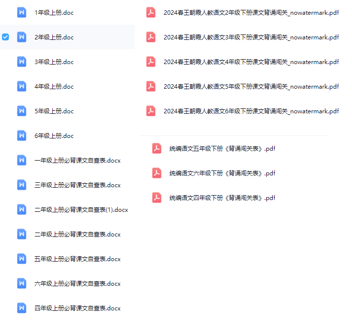 《1-6年级背诵闯关表》-文档（可打印）