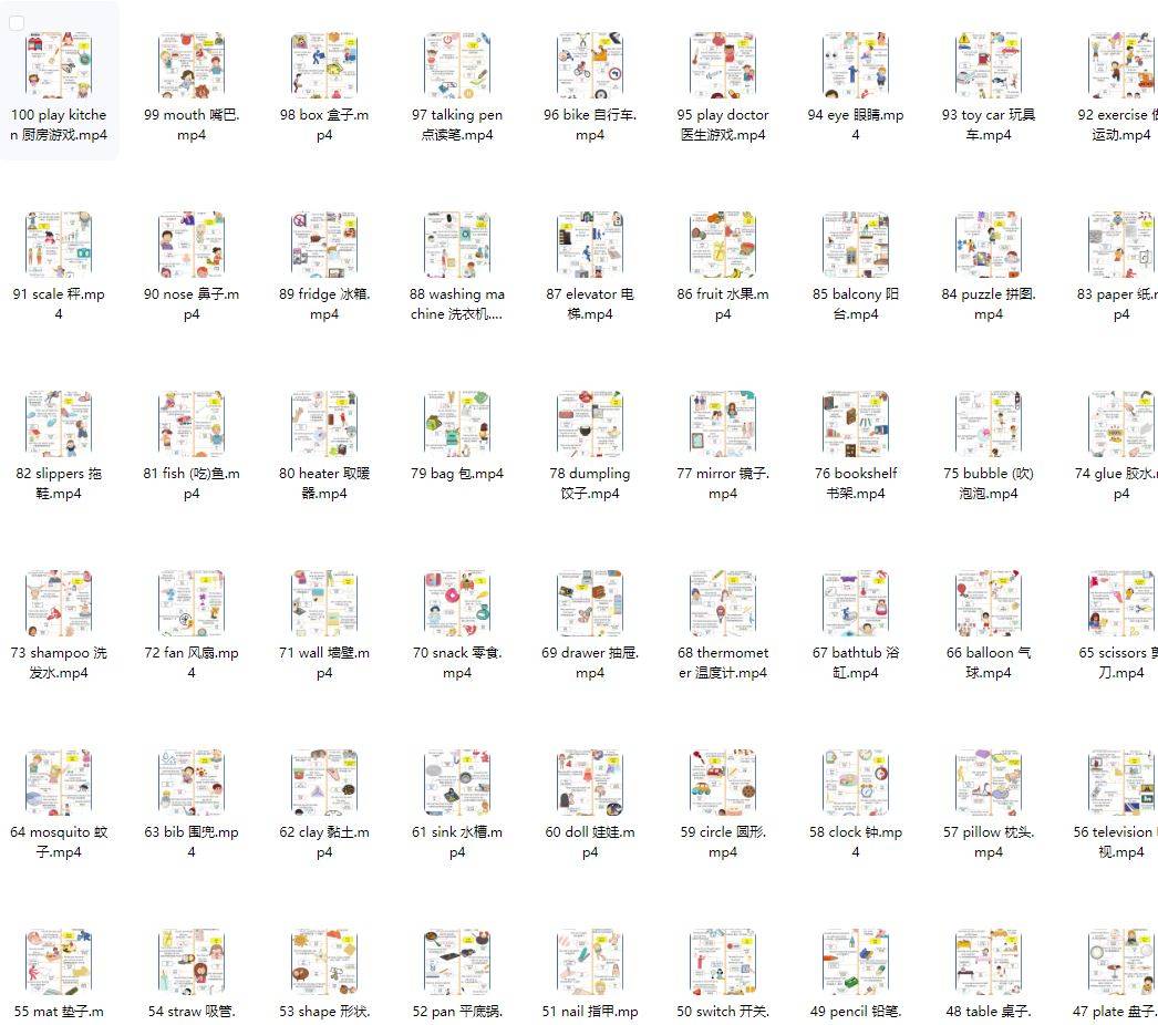 100个常见物品每日亲子英语词汇视频(MP4)